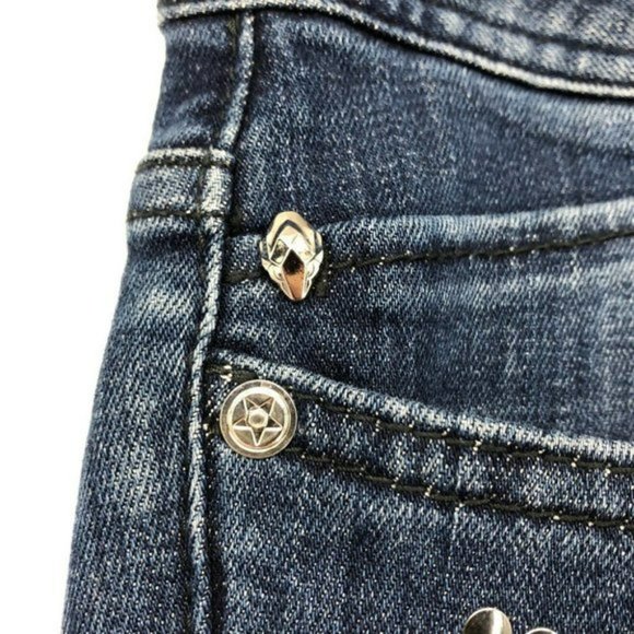 Just Cavalli  Just Luxury   Dark Wash studded skinny jeans chrome bronze beading - Picture 9 of 14